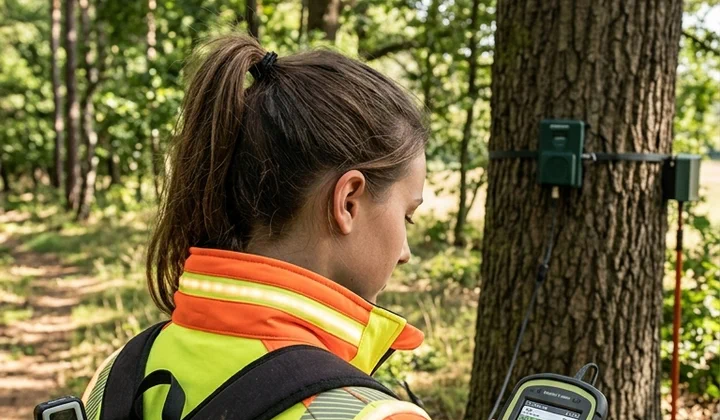 Arboricultural consultant surveying trees on a development site